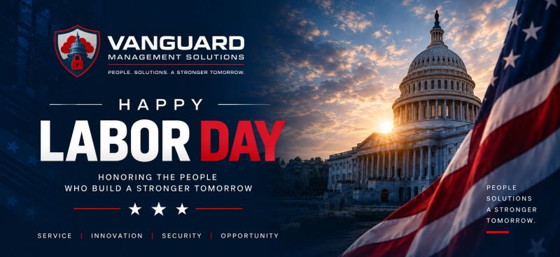 VMGTS Labor Day artwork with the United States Capitol, American flag, and the words Happy Labor Day: Honoring the people who build a stronger tomorrow.